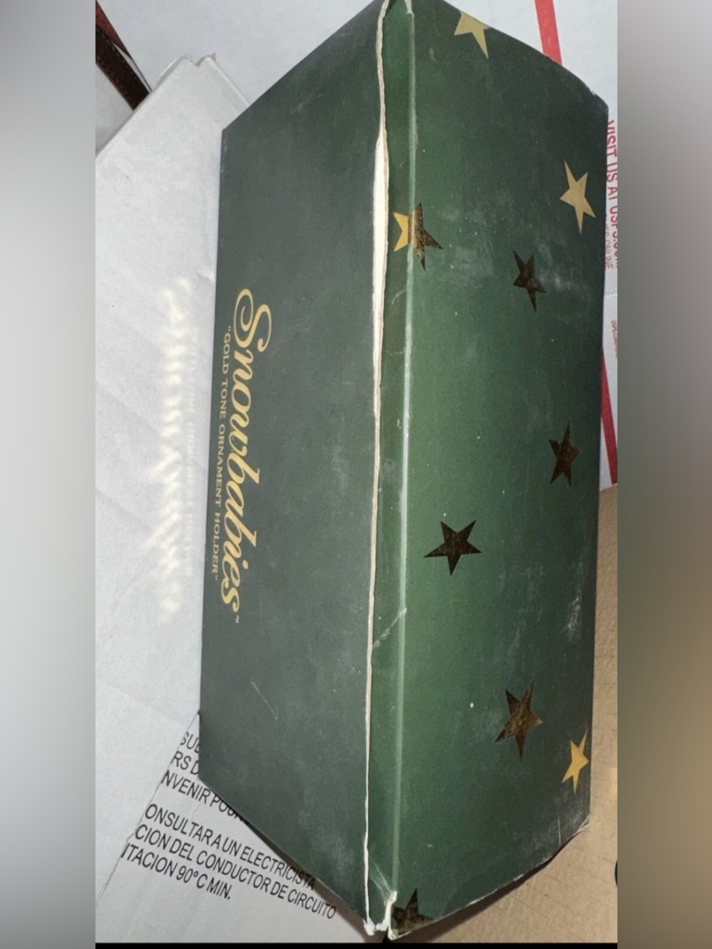 New vintage Dept. 56 Snowbabies 2002 Goldtone Ornament Holder Box Show Wear - Picture 5 of 5